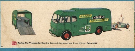 Racing car transporter catalogue image
